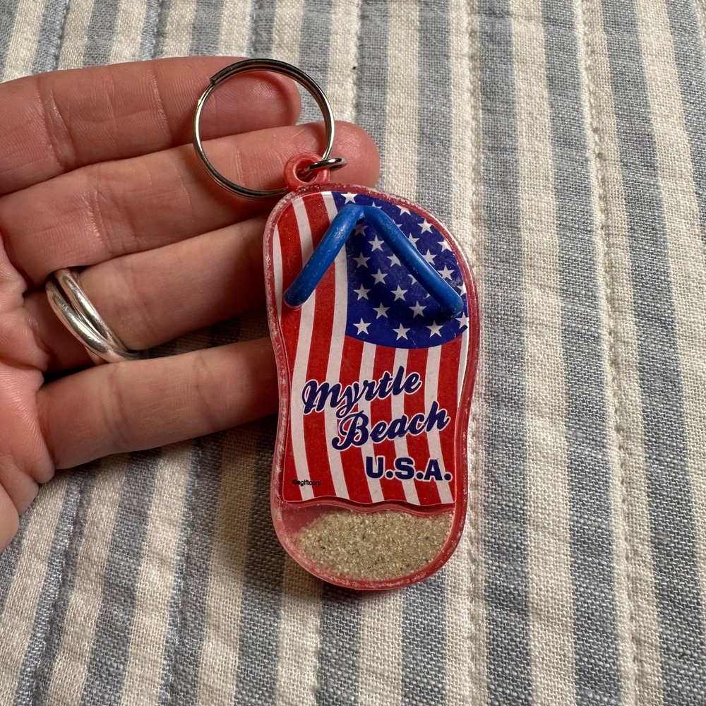 Myrtle Beach USA Flip Flop Keychain American‎ Flag Sand Souvenir agiftcorp